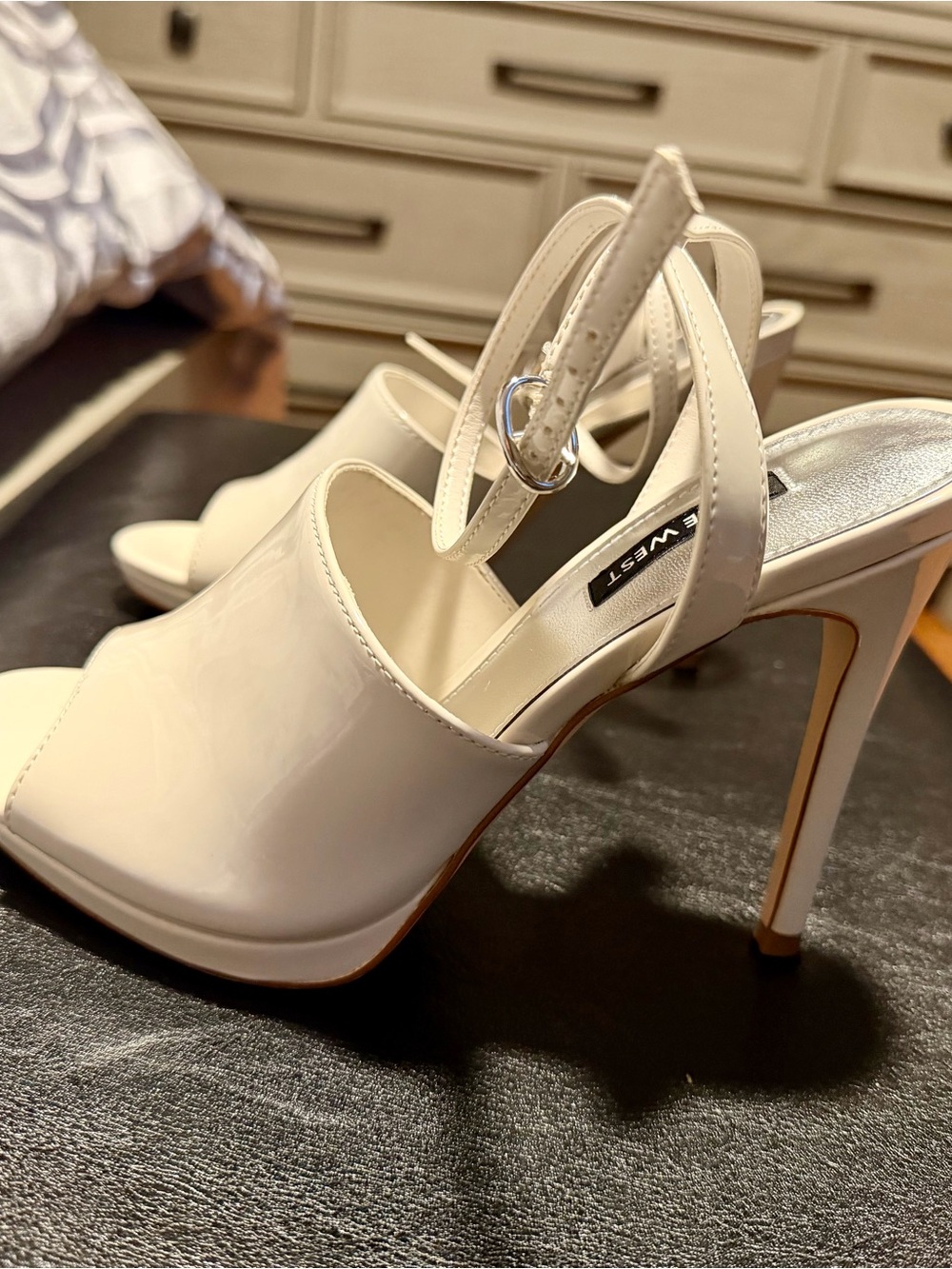 White Patent Platform Stiletto Heels by Nine West